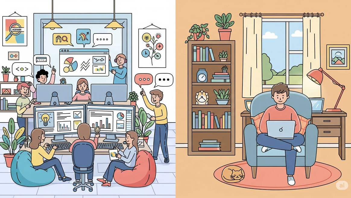 Comparativa visual entre una agencia de marketing digital y un freelancer.